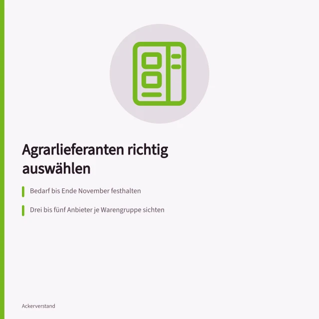 Auswahl von Agrarlieferanten mit Bedarfsliste, Anbietervergleich und Gewichtungstabelle. Wie wähle ich den richtigen Agrarlieferanten aus?
